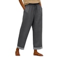 thumbnail image 6 of kaondbfi Cotton Linen Pants Women Summer Casual Straight Leg Pants Elastic Waist Beach Trousers with Pockets, 6 of 8