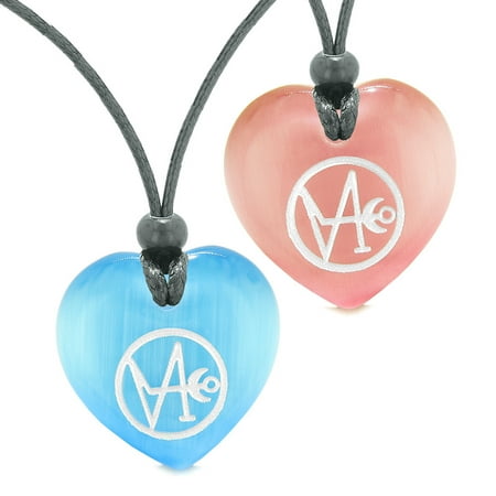 Archangel Gabriel Sigil Amulets Best Friends Love Couples Sky Blue and Pink Simulated Cats Eye