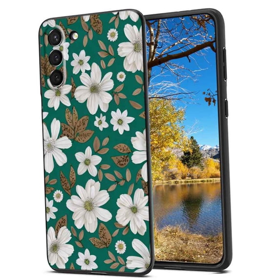 Pretty-white-flowers-green-aesthetic-32 Phone Case, Degined for Samsung Galaxy S22 Case Men Women, Flexible Silicone Shockproof Case for Samsung Galaxy S22