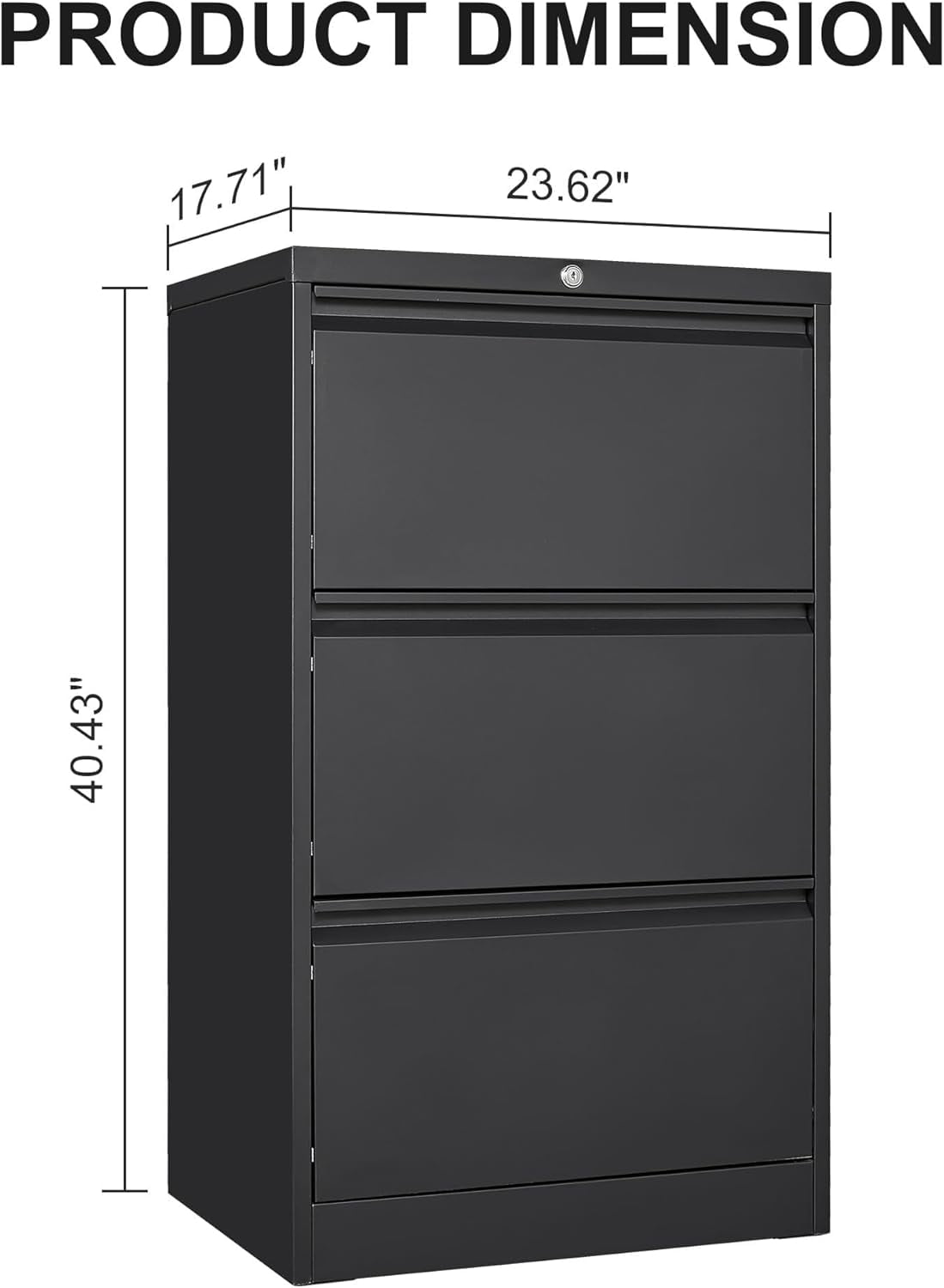 3 Drawer Lateral File Cabinet with Lock, Heavy Duty Metal Filing Cabinet for Home Office, Wide Lockable Drawers & Business Card Holder, Fits Legal/Letter/F4/A4 Hanging Files, Black File Cabinet