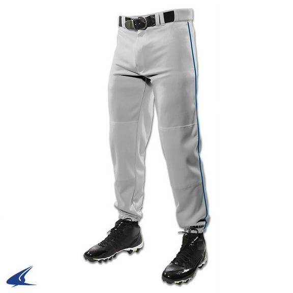 Champro Youth Closed Bottom Baseball Pants W/ Piping - Grey with Royal Piping - Large