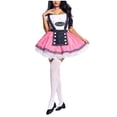 thumbnail image 4 of WREESH Womens Oktoberfest Plaid Dress Dresses Cosplay Maid Uniform Short Sleeve Neck Waisted Dress Stage Performance Pink, 4 of 7