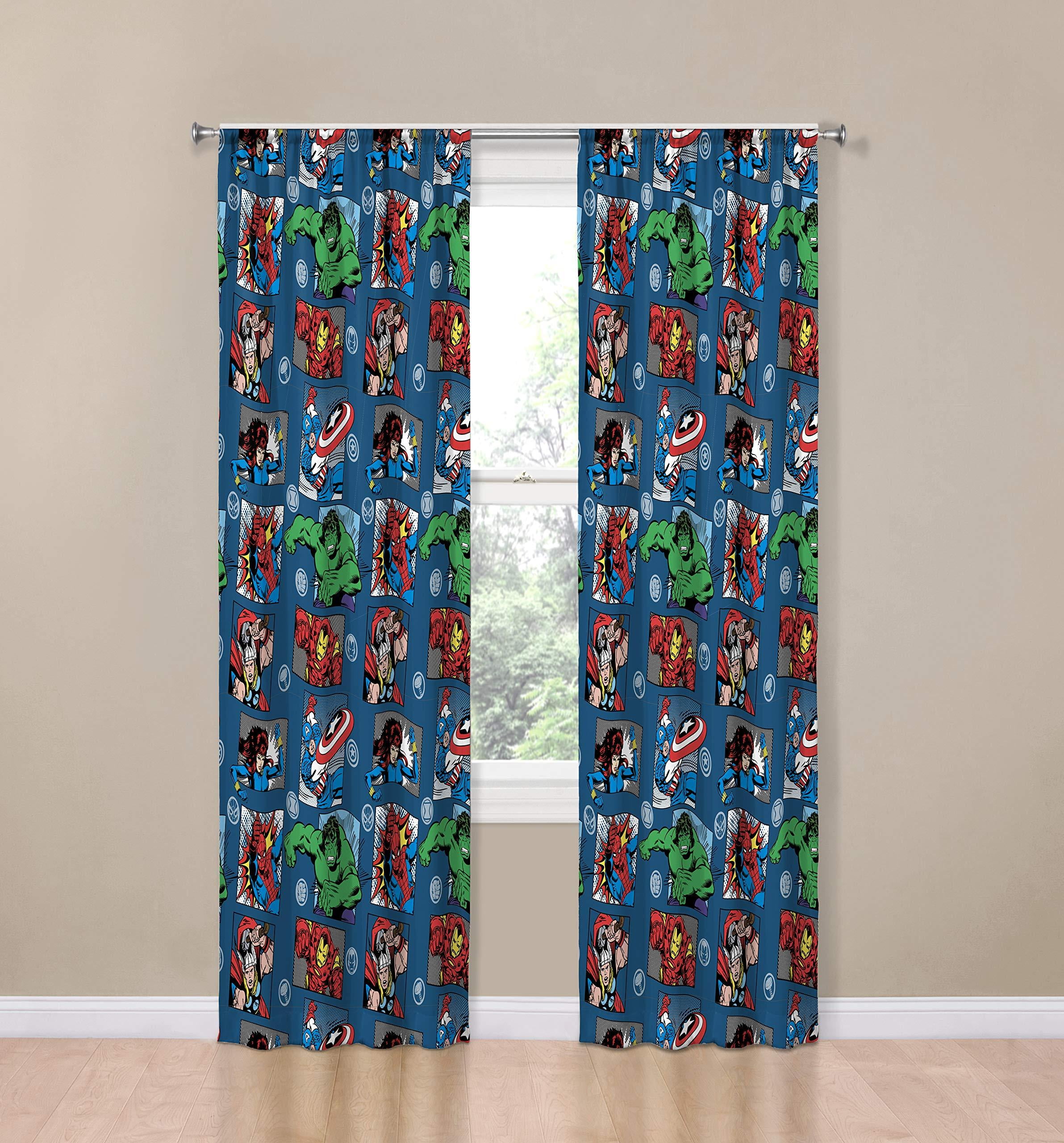 Marvel Avengers Fighting Team 84" Inches Drapes - Beautiful Room Decor & Easy Set Up, Bedding - Curtains Include 2 Tiebacks, 4 Pieces Set (Official Marvel Product)