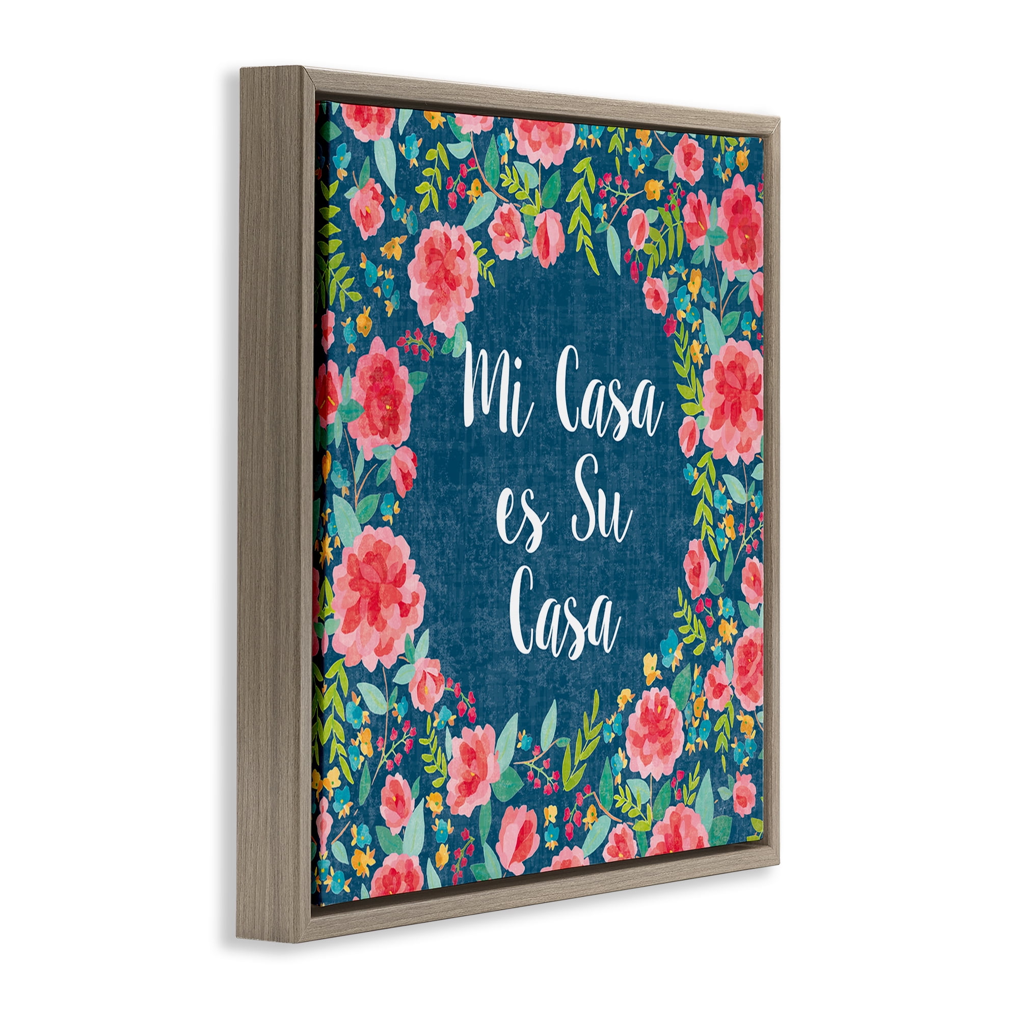Stupell Industries Su Casa Flores Rosas Inspirational Quotes & Sayings Painting Brown Floater Framed Art Print Wall Art, 25 x 25