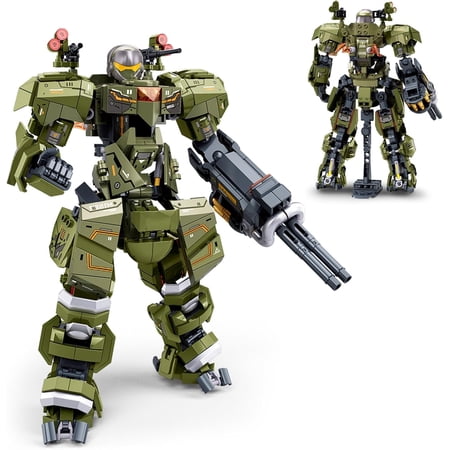Mech Robot Transforming Building Blocks Set for Adults, Green City Protector Mecha Model Action Figures, Cool Creative Robots STEM Toys, 598 Pieces
