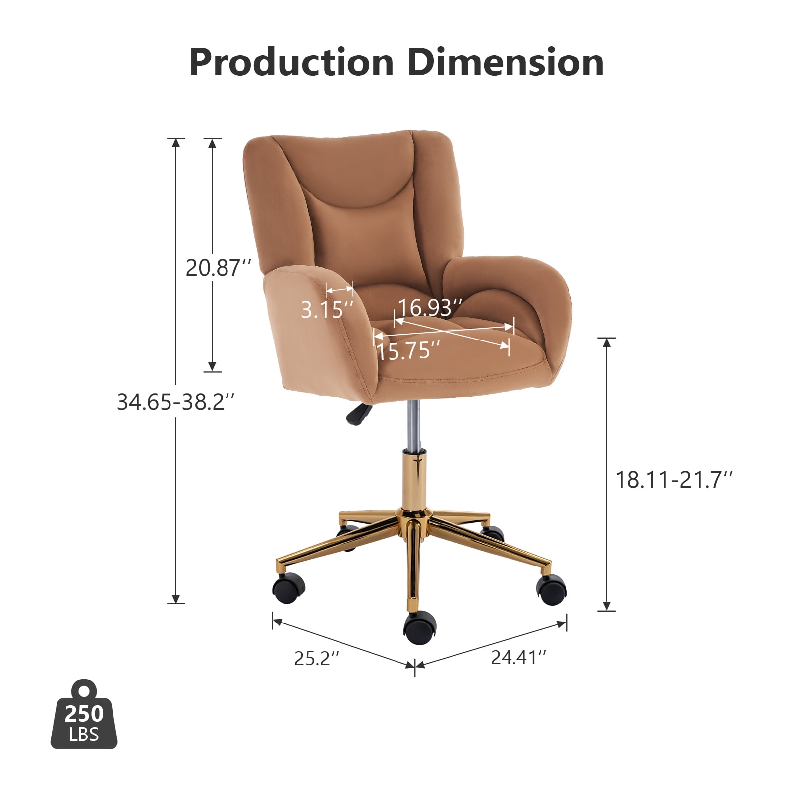 Desk Chair with Wheels and Arms Velvet Comfortable Desk Chair for Home Office Height Adjustable Vanity Chair Modern Task Chair Computer Desk Chair Coffee
