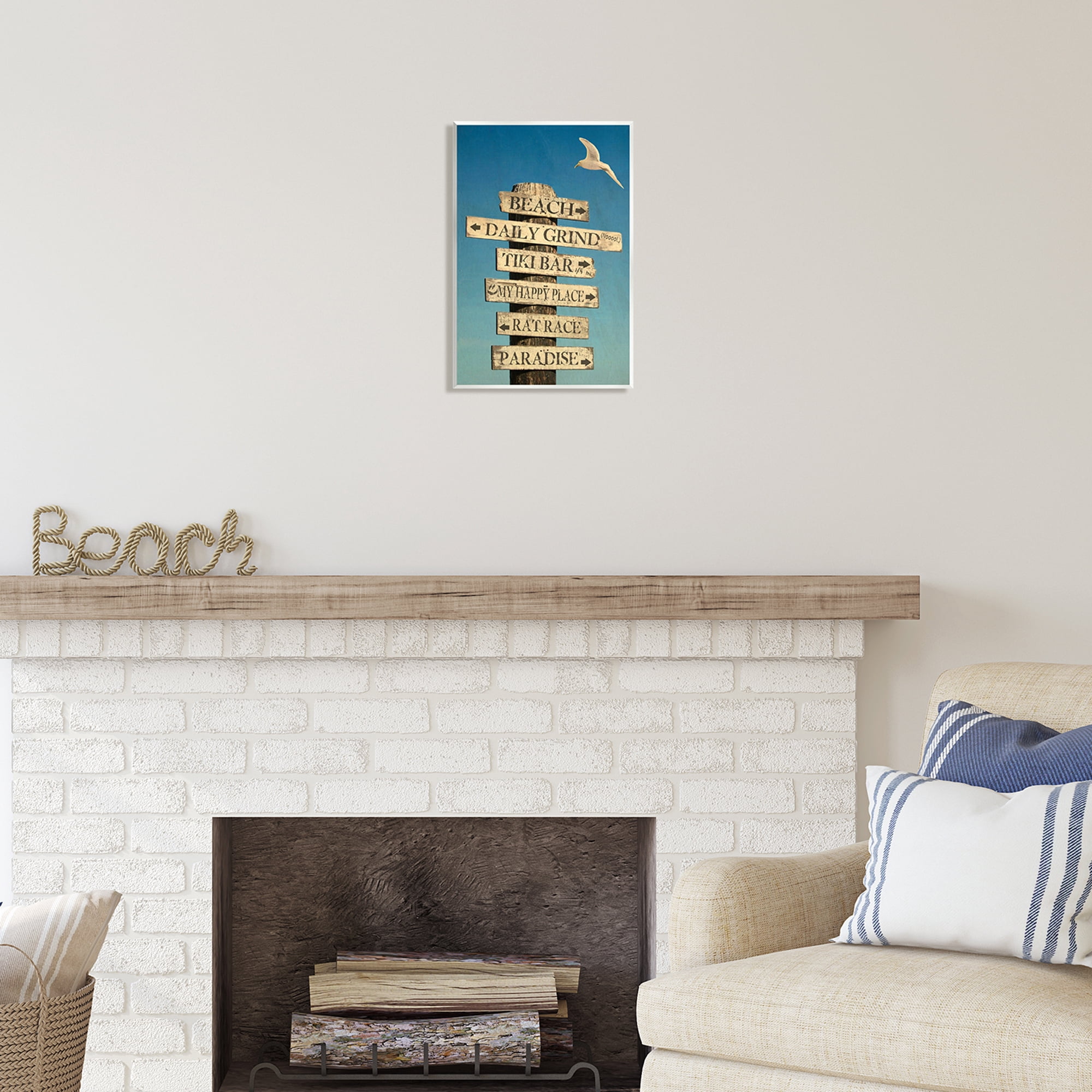 Stupell Industries Funny Beach Directions Sign Animals & Insects Painting Unframed Art Print Wall Art, 10 x 15