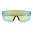 thumbnail image 3 of Polarized Rimless Oversized Shield Flat Top High Temple Plastic Sport Sunglasses Black Gold - Yellow Mirror, 3 of 8
