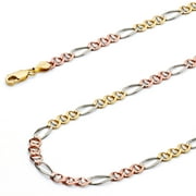 Wellingsale 14k Tri 3 Color Gold Polished Solid 3.5mm Ficonucci 3+1 Concave Chain Necklace - 22"