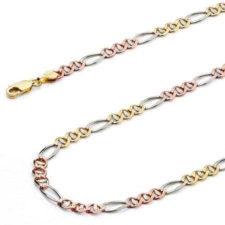 Wellingsale 14k Tri 3 Color Gold Polished Solid 3.5mm Ficonucci 3+1 Concave Chain Necklace - 22"