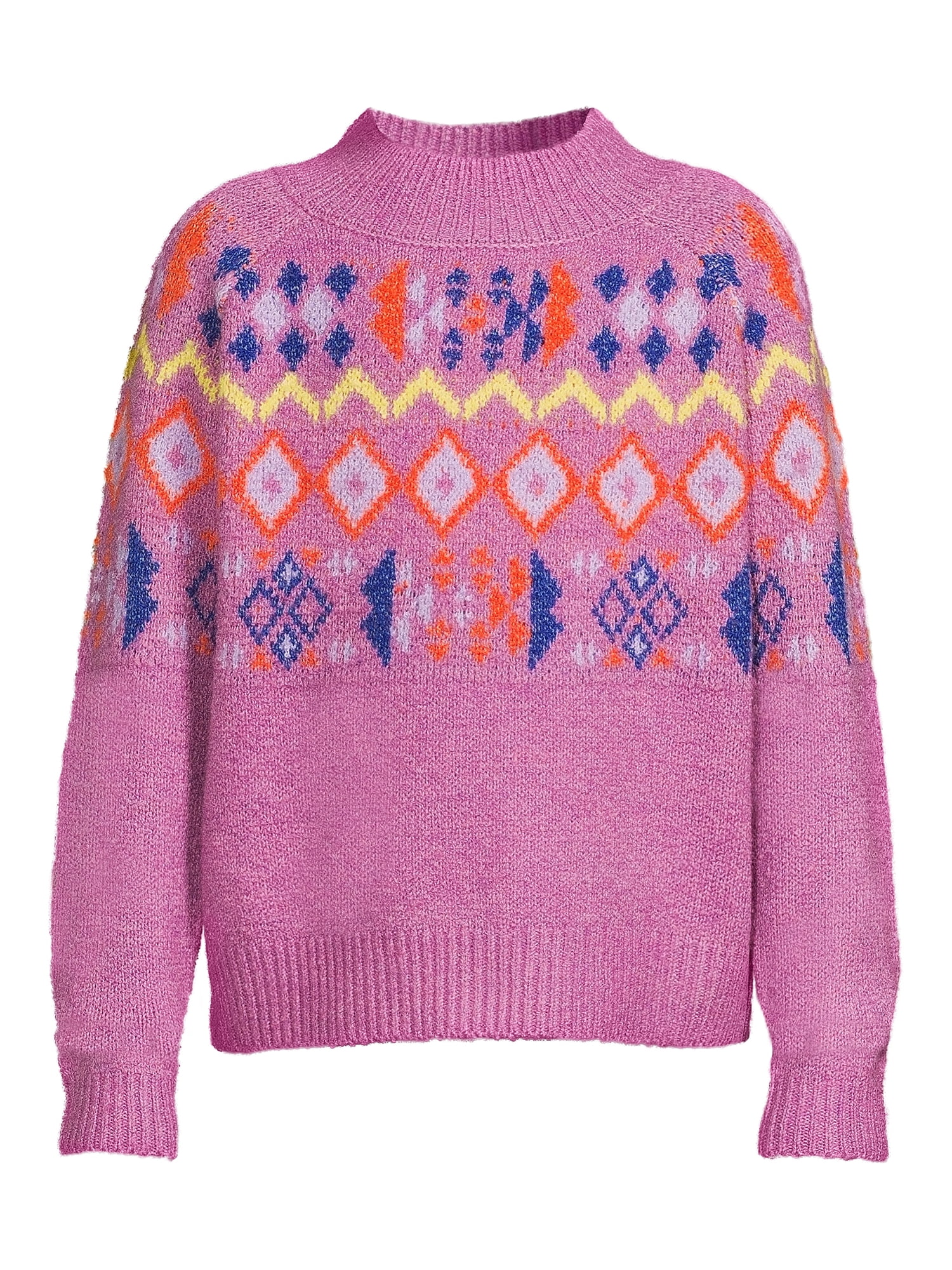 Nik and Leksi Girls Mock Neck Jacquard Pullover, Sizes 4-16
