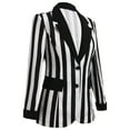 thumbnail image 3 of IBTOM CASTLE Women's Black and White Striped Blazer Casual Button Long Sleeve Jacket Halloween Work Business Open Front Cardigan Suit XXL Black + White, 3 of 9