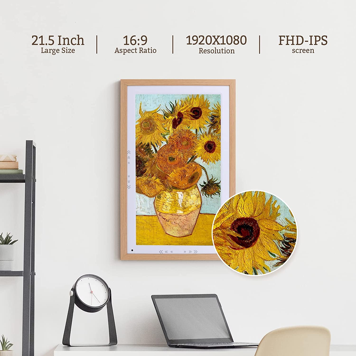AEEZO 21.5 inch Large Digital Photo Frame with 1080P IPS FHD Non-Touch Screen,32GB Smart WiFi Picture Frame with Swivel Mount Share Photos and Videos Instantly via Aimor App
