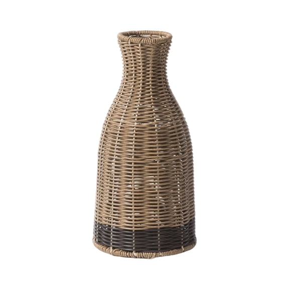 Handwoven Rattan Wicker Flower Vase, Tall Rustic Woven Decorative Vase for Dried Flowers and Pampas Grass, Farmhouse Boho Floor or Tabletop Accent Urn for Living Room Entryway Home Decor