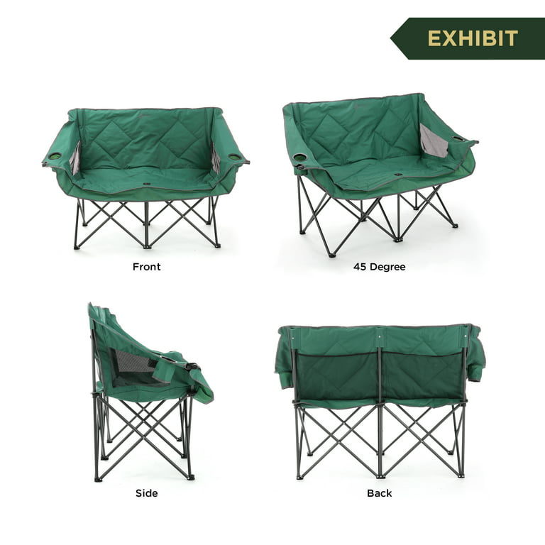 ARROWHEAD OUTDOOR Portable Folding Double Duo Camping Chair Loveseat w/ 2  Cup & Wine Glass Holder, Heavy-Duty Carrying Bag, Padded Seats & Armrests