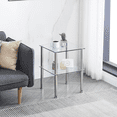 thumbnail image 3 of Yardi Yard Set of 2 Modern Living Room End Table 2 Tier Glass Side Table with Metal Legs, Clear, 3 of 5