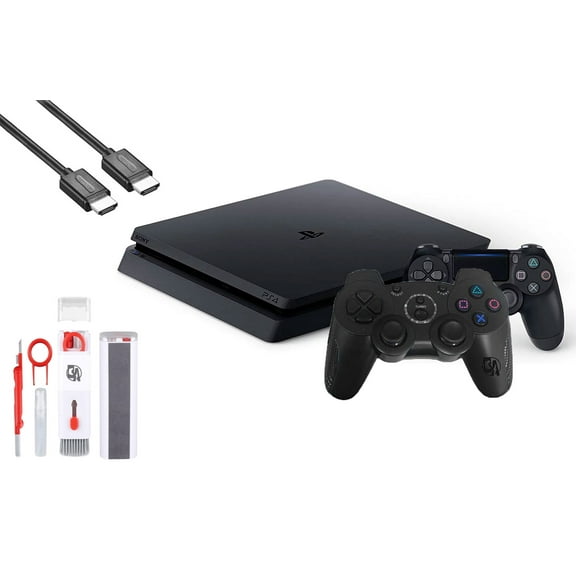Pre-Owned Sony 2215B PlayStation 4 Slim 500GB Gaming Console Black, HDMI Cable 2 Controller With BOLT AXTION Cleaning Kit Bundle