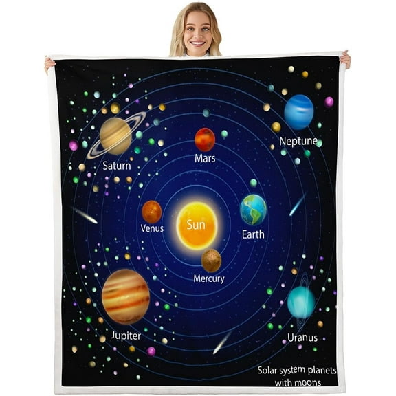 Xchearser Outer Space Sherpa Blanket Boys Universe Planet Fleece Throw Blanket for Kids Boys Girls Galaxy Plush Blanket Planet Fuzzy Blanket for Sofa Bed Couch,Throw 50x60 Inches