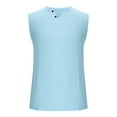 thumbnail image 4 of Odbmxy Sleeveless Men's Tanks V-Neck Summer Clothes for Men Button Solid Color Loose Casual Holiday Shirts,Blue XXL, 4 of 6