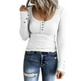 thumbnail image 2 of BUIgtTklOP Women's Casual Solid Color Buttons Long Sleeve V-Neck Loose Shirt Blouse Top, 2 of 6