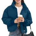 thumbnail image 3 of Women'S Winter Cropped Puffer Jacket Coat Short Warm Quilted Jacket Blue XS, 3 of 8