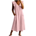 thumbnail image 4 of Lmueinov 2026 Women's V Neck Ruffle Cap Sleeve Cotton Maxi Dress, 100% Pure Cotton Loose Fit Side Pockets Casual Vacation Flowy Long Dress S-2XL, 4 of 5