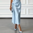 thumbnail image 3 of Morttic Women's Solid Color Ruched Waist One Shoulder Midi Dress – Elegant Satin Sleeveless Cocktail Gown Sky Blue，XL, 3 of 4