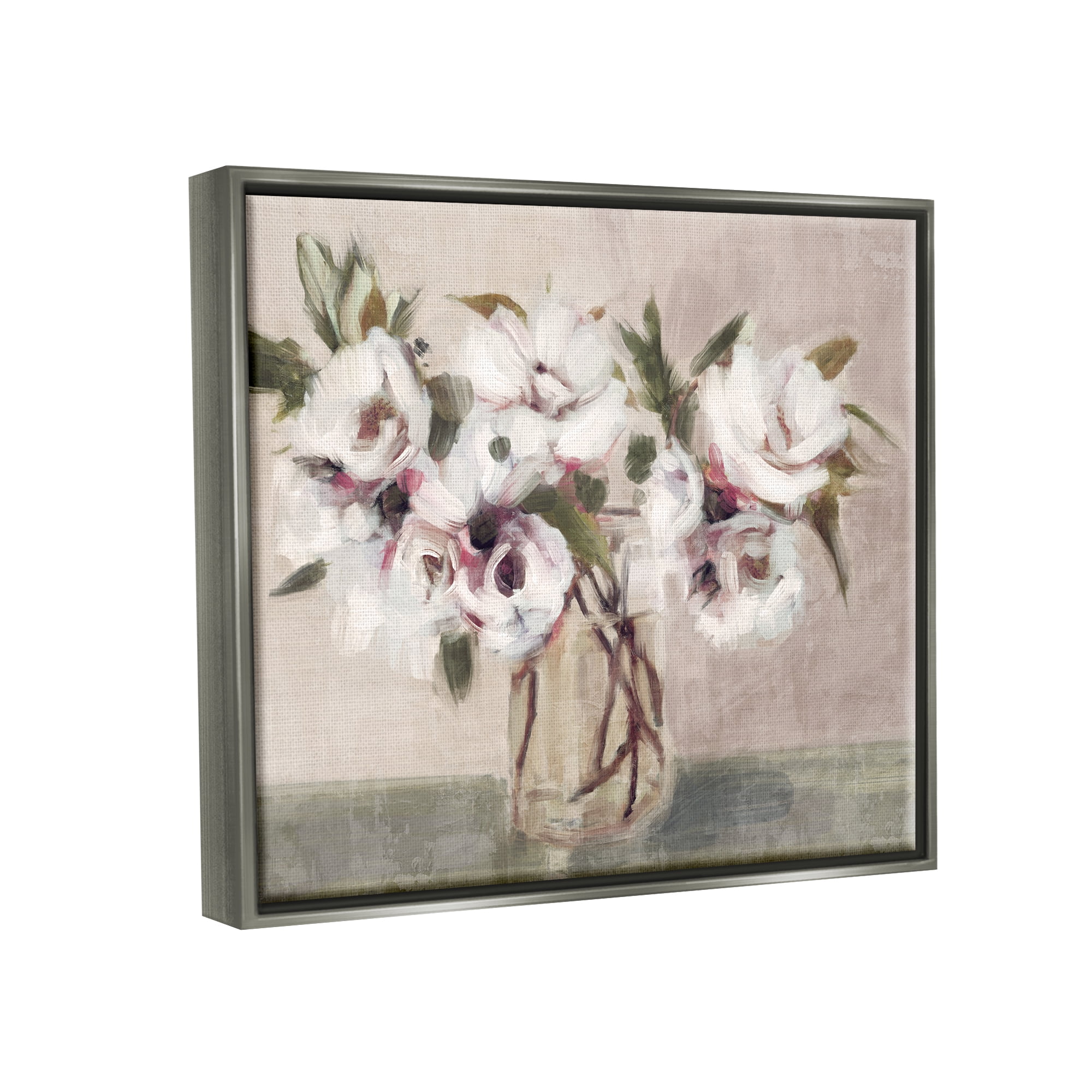 Stupell Industries Traditional White Blooms Bouquet Botanical & Floral Painting Gray Floater Framed Art Print Wall Art