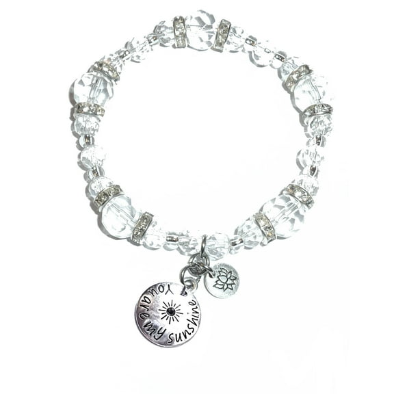 Hidden Hollow Beads - You Are My Sunshine Charm Bracelet - Crystal Stretch