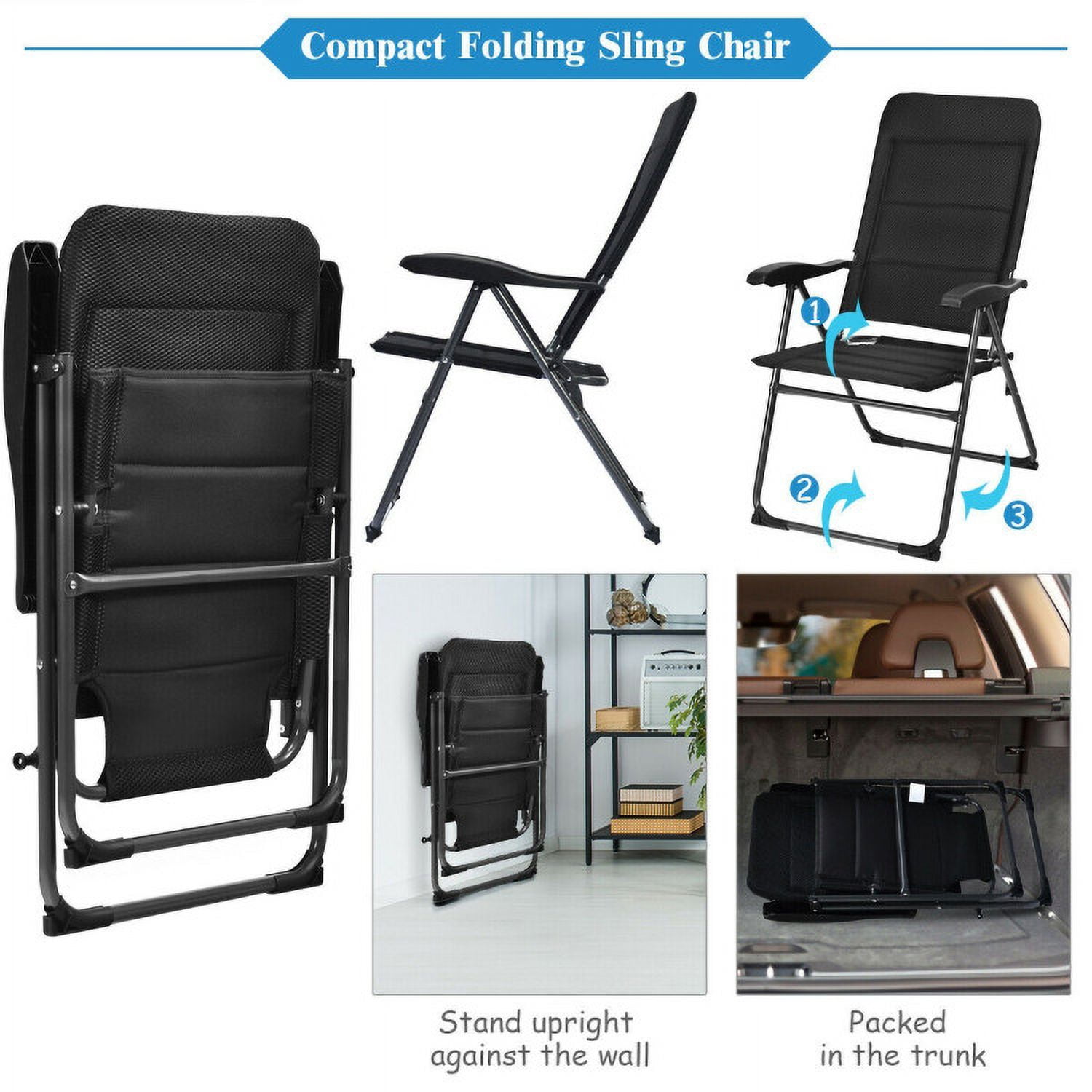 Aimee Lii Set of 4 Patio Folding Chairs with Adjustable Backrest, Outdoor Patio Set, Black