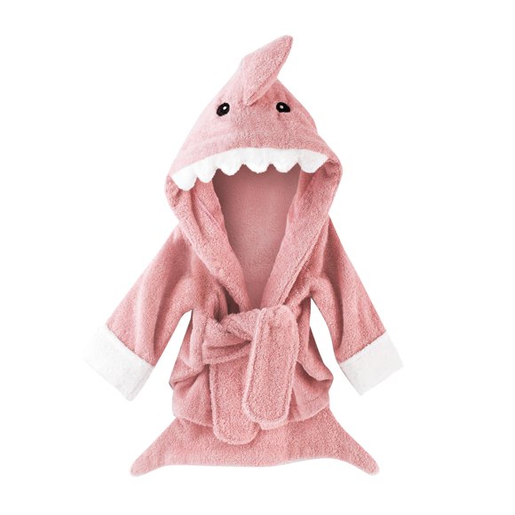 Bata de baño con capucha para bebé Aspen, algodón, rizo, tiburón rosa
