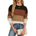 thumbnail image 2 of Female Sweaters Casual Long Sleeve Crewneck Color Block Patchwork Pullover Knit Sweater Tops Khaki S, 2 of 10