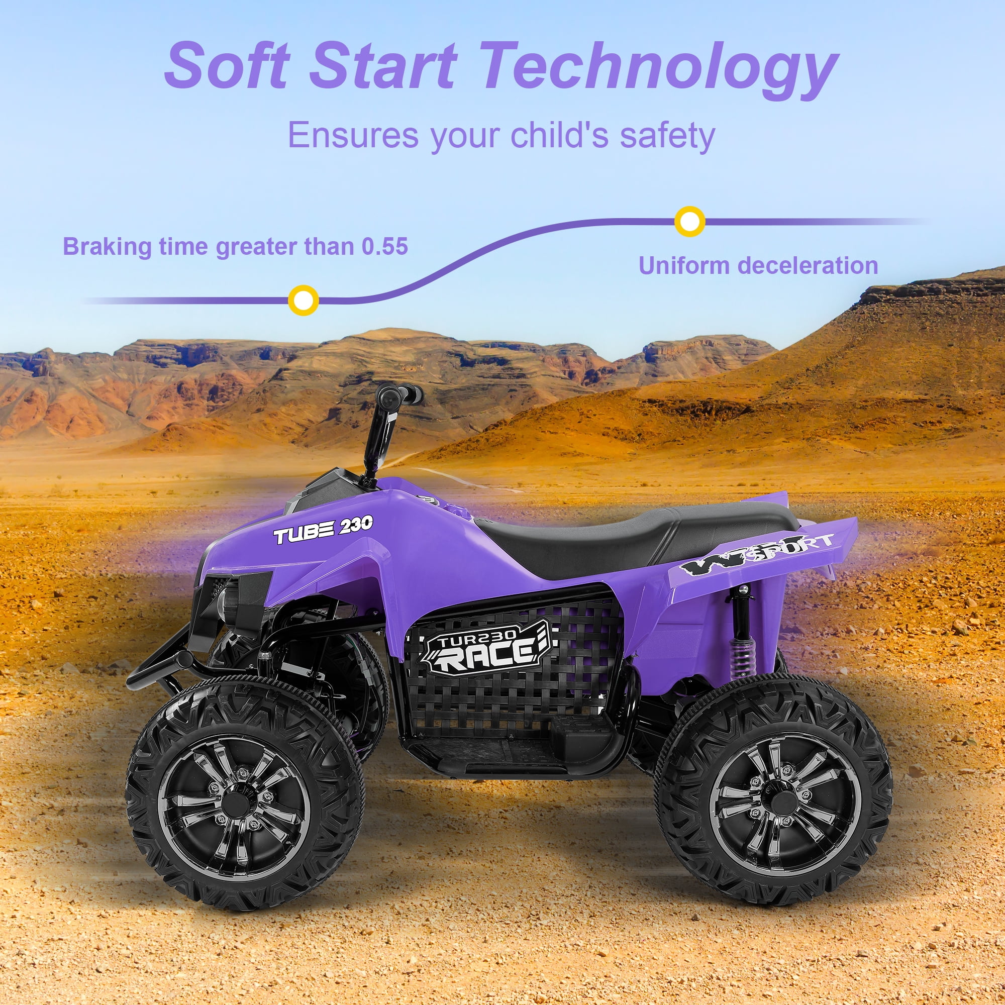 Neche 24V 2 Seater Ride on Toy, 4*200W Motors,9AH Battery Powered ,4-Wheeler Kids ATV with Bluetooth & LED lights, for Ages 3-8,Purple