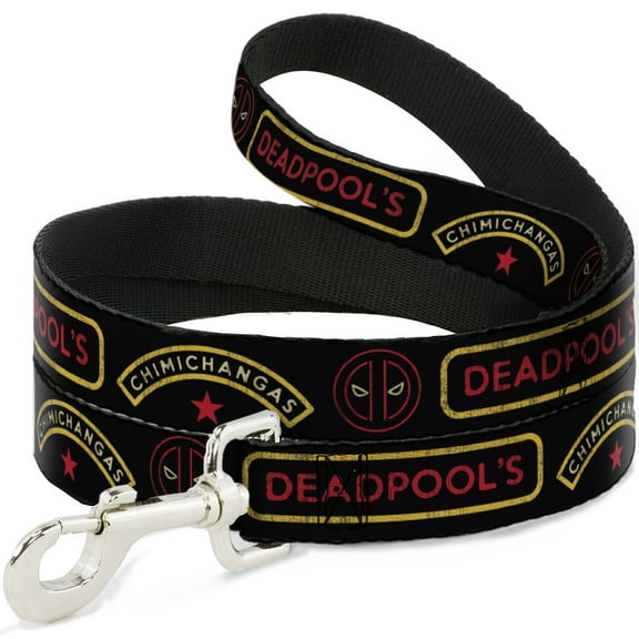 Marvel Comics Pet Leash, Dog Leash, Deadpools Chimichangas Star Logo Weathered Black Yellow Red, 4 Feet Long 0.5 Inch Wide