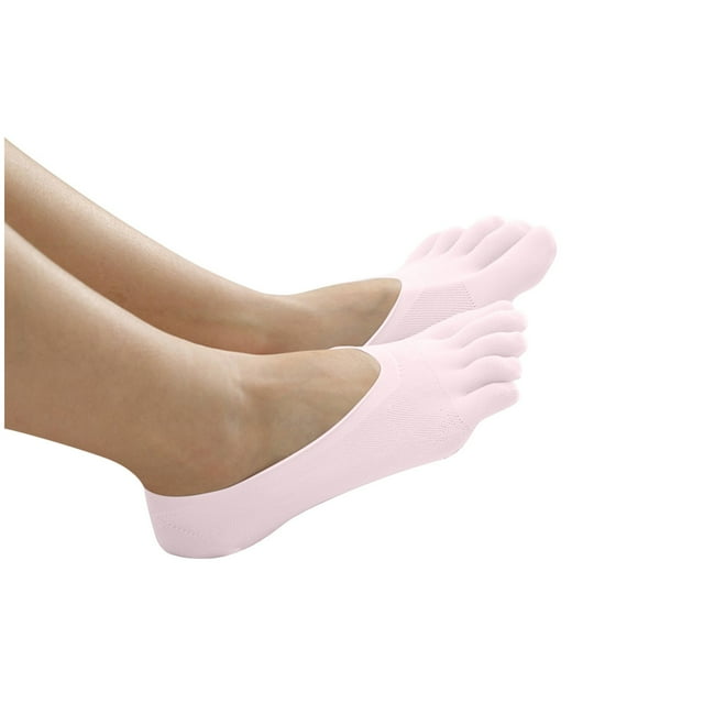 GDREDA Bunion Relief Socks for Women Toe Separator, Toe Alignment Socks for Bunion Correction, Compression Toe Socks No Show Low Cut Liner Five Finger Socks Pink,One Size