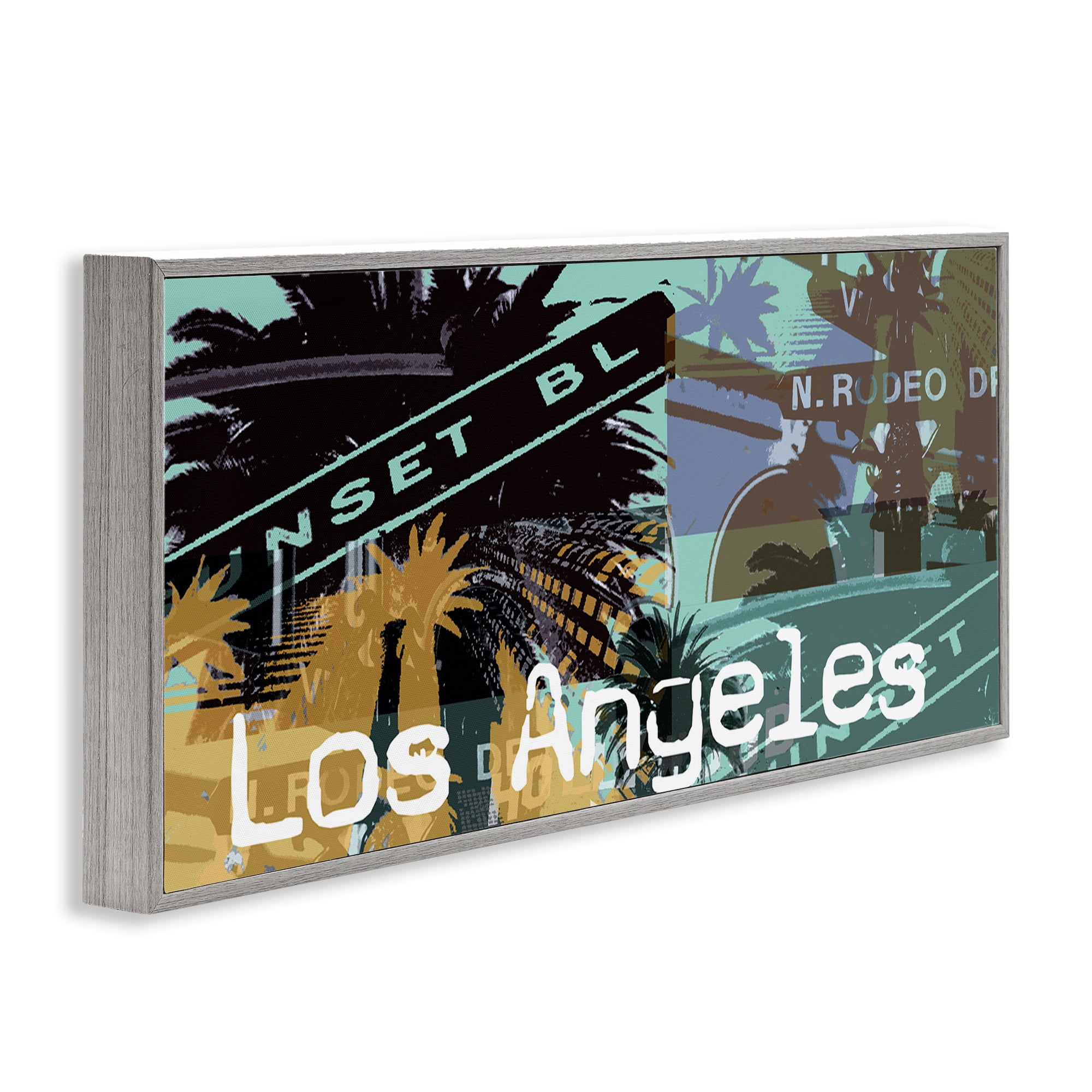 Stupell Industries Los Angeles Travel Collage Town & City Painting Gray Framed Art Print Wall Art, 24 x 10