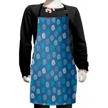 

Floral Kids Apron Ornamental Repeated Flowers Colored in Baby Blue Pale Azur Blue and Sea Blue Boys Girls Apron Bib with Adjustable Ties for Cooking Baking Painting Multicolor by Ambesonne
