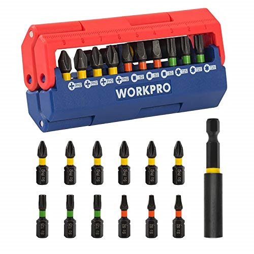 workpro 13piece impact screwdriver bit set, extension bit holder with pressed