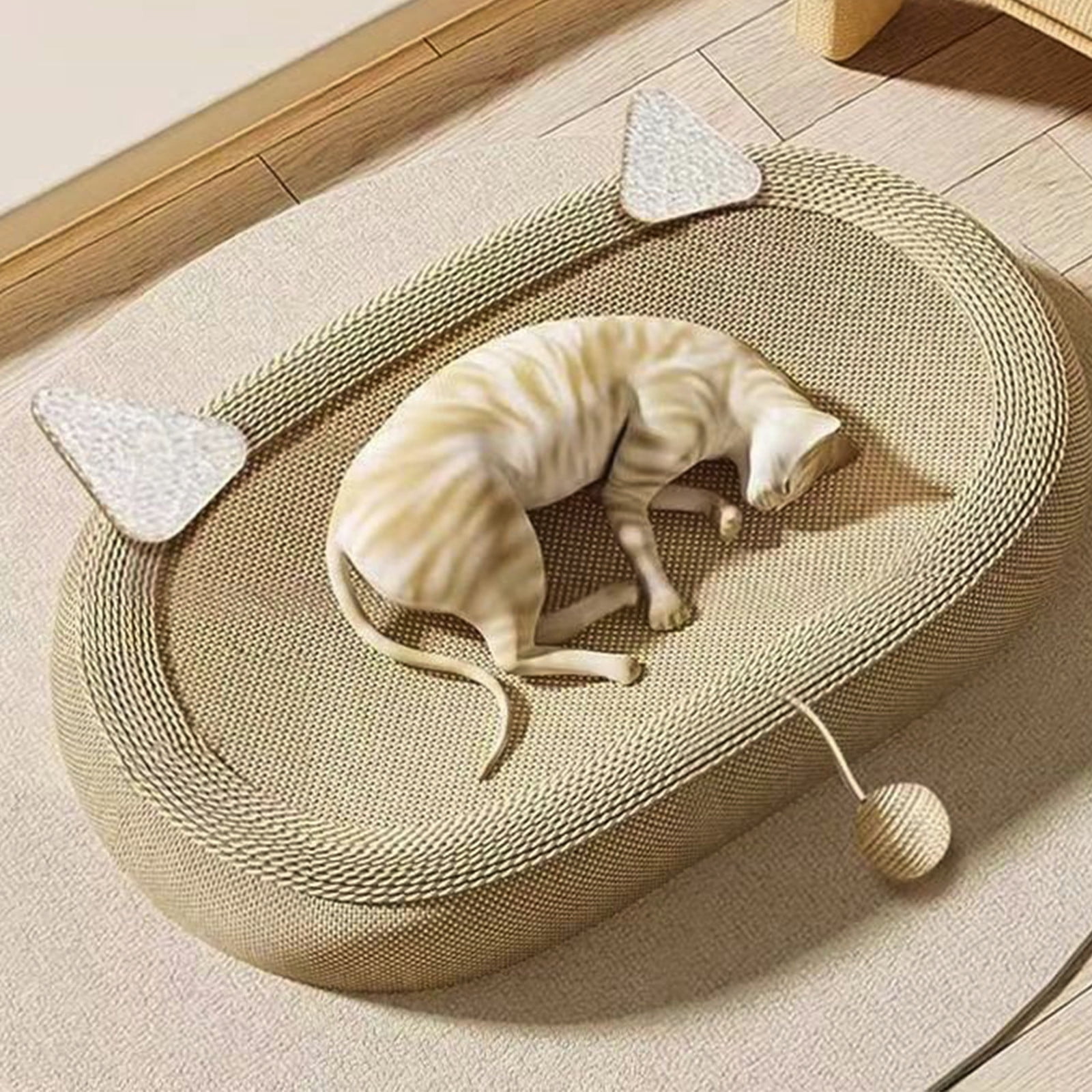 Nebwoak Cat Scratcher Bed 3-in-1, Sisal Oval Cat Bed with Hanging Toy Ball, Non-Slip Bottom Lounge Pet Bed for Indoor Cats Kittens Furniture Protection