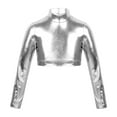 thumbnail image 4 of XIAOCHA Women Metallic Crop Top Long Sleeve Turtleneck Form Fitting Blouse Shiny Party Night Clubwear Tops, 4 of 7