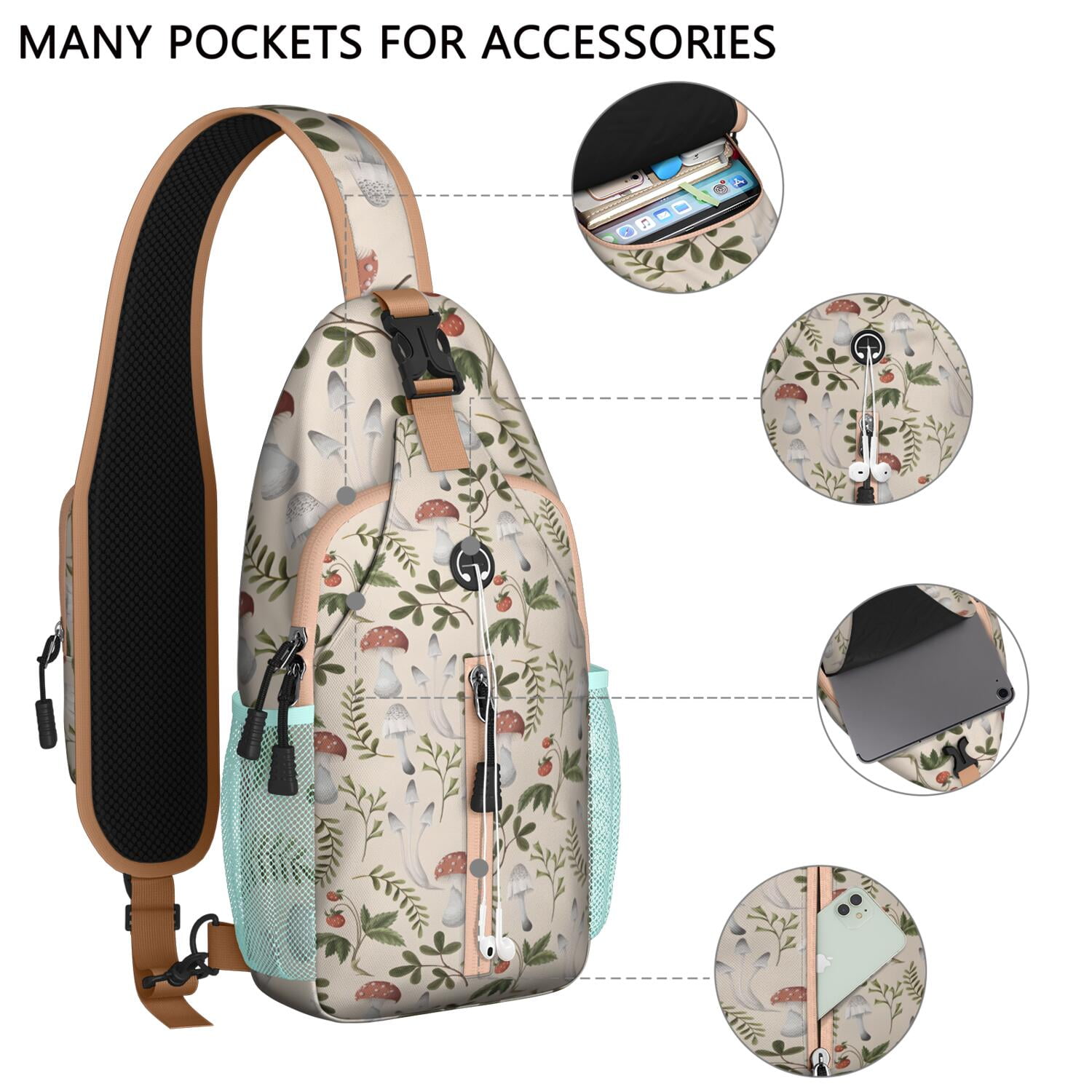 Colorful Earthy Rustic Lightweight Sling Bag for Women Men – Reinforced stitching, Reversible strap, Durable polyester – Ethnic Boho chic Aesthetic Design for Travel, Hiking, Outdoor