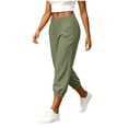 thumbnail image 2 of Wutalume Women's Yoga Capri Pants - Elastic High Waist Loose Fit Joggers Casual Workout Bottoms for Gym Home Solid Color,Army Green L, 2 of 7