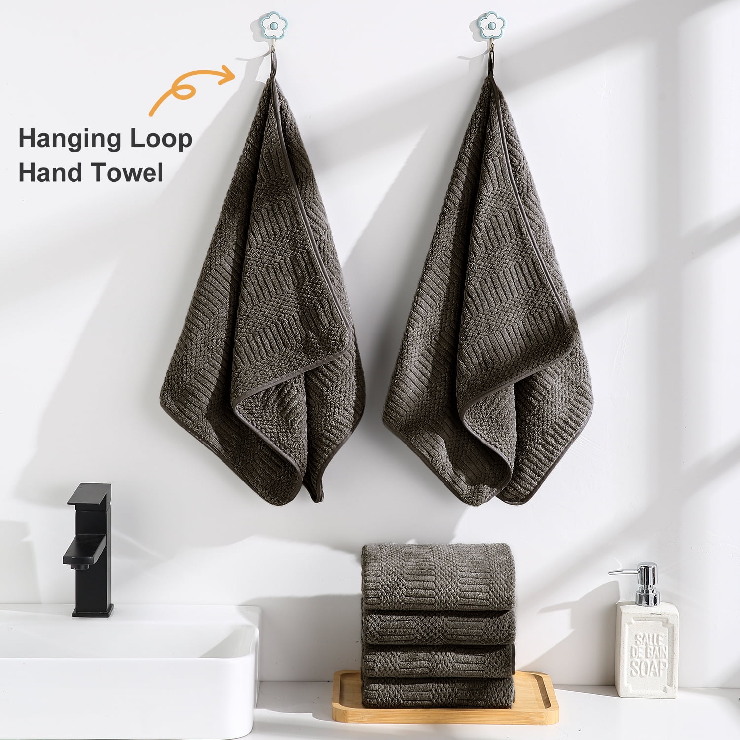 Jessy Home 12 Pack Dark Brown Hand Towel Set 16"x31" Soft Highly Absorbent Quick Dry Bathroom Towels 600 GSM Microfiber Plush Towels