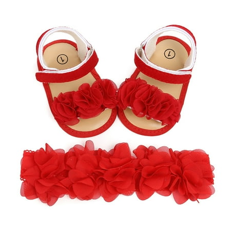 

Toddler Sandals Toddler Shoes Baby Rose Princess The Floor Barefoot Non Slip First Walkers Shoes Hairband 2Pcs Set Kids Sandals