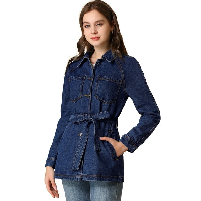 INSPIRE CHIC Women's Button Up Boyfriend Paper Bag Waist Loose Denim Jackets