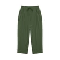 thumbnail image 4 of RQYYD Women's Elastic Waist Drawstring Capri Pants Casual Summer Button Detail Loose Cotton Blend Trousers with Pockets, 4 of 7