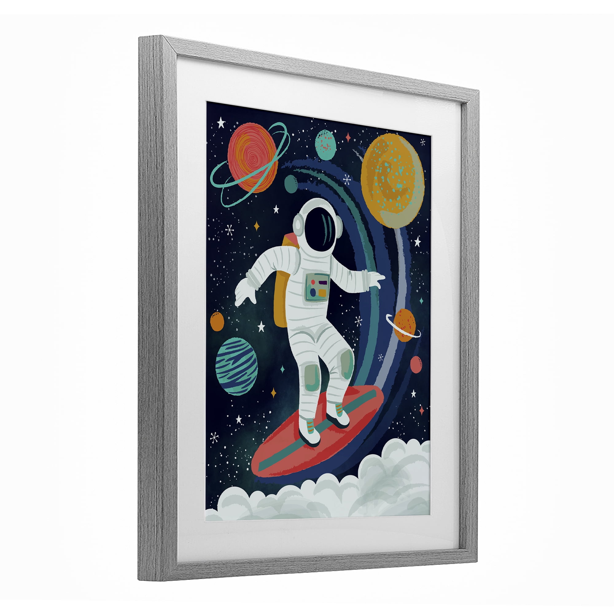 Stupell Industries Surfing Astronaut Beyond Space Gray Framed Print Under Glass, design by Lisa Perry Whitebutton