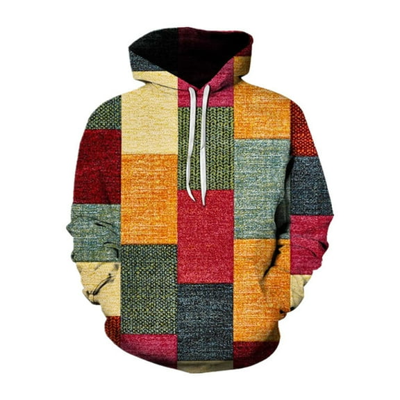 comerut Unisex Fall Winter Hoodie Colorblock Hooded Long Sleeve Thick Pullover Soft Warm 3D Print Drawstring Casual Big Pocket Women Men Hoodie