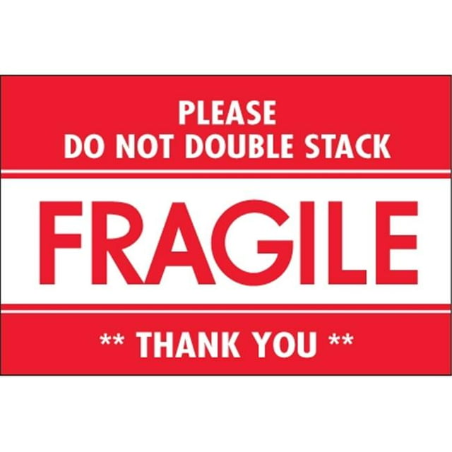 Tape Logic DL2158 2 x 3 Po. - Fragile - Étiquettes à Double Empilement, Rouge & Blanc - Rouleau de 500
