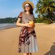 thumbnail image 4 of Fotbe Coffee Beans Chocolate Splash Vestido Largo de Moda para Mujer, Vestido Tipo Camiseta con Manga Corta y Estilo Casual a Rayas y Bloques de Color, 4 of 6